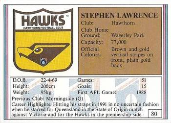 1992 AFL Regina #80 Stephen Lawrence Back